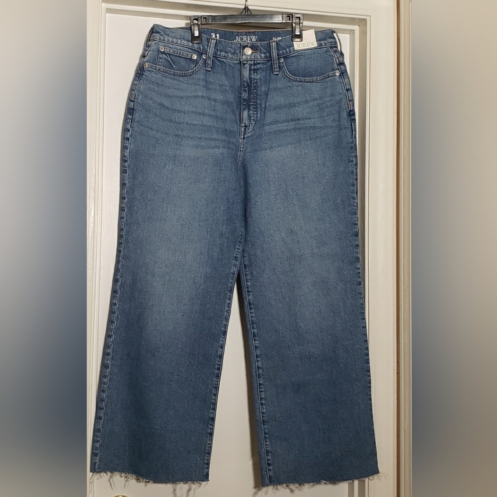 NWT J. CREW Slim Wide Leg Light Wash Raw Hem Jeans Size 31